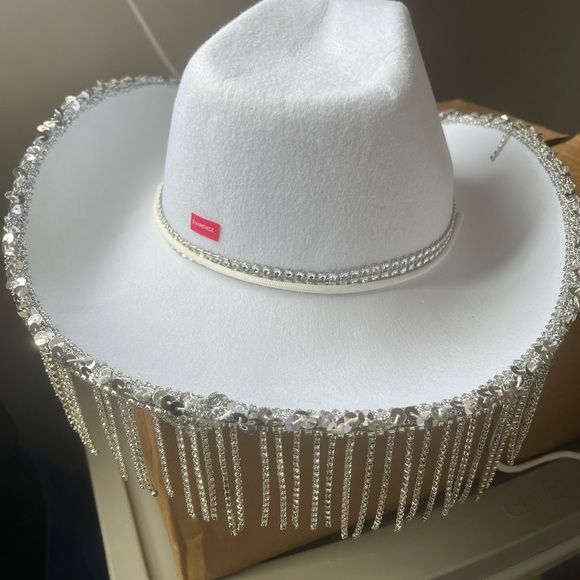 Unique White Classy Coyboy Diamond Bling Hat - Reduced Price